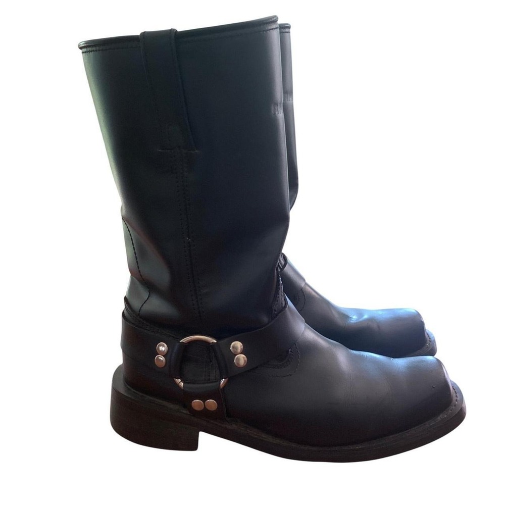 Rhino Premium Black Leather Harness Biker Engineer Boots Men's 8